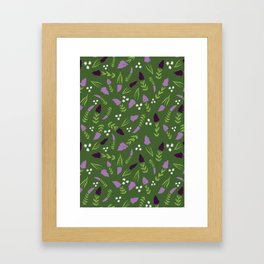 Allover Print of Lilacs with Sage & White on a Green Background Framed Art Print