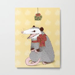 Christmas Kiss Metal Print | Opossum, Drawing, Christmas, Animal, Funny, Mistletoe, Nature 