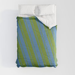 [ Thumbnail: Blue & Green Colored Stripes/Lines Pattern Comforter ]