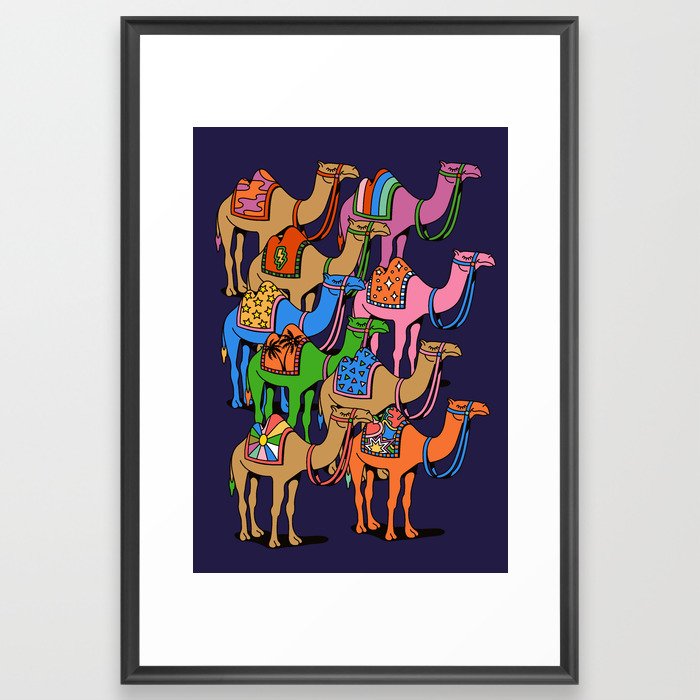 Colorful Desert Camels Colourful Morroco Sahara 60s World Traveller Framed Art Print