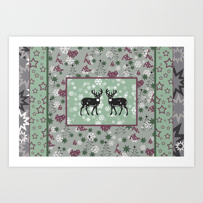 Reindeer Christmas Tree Design green violet #x-mas  Art Print