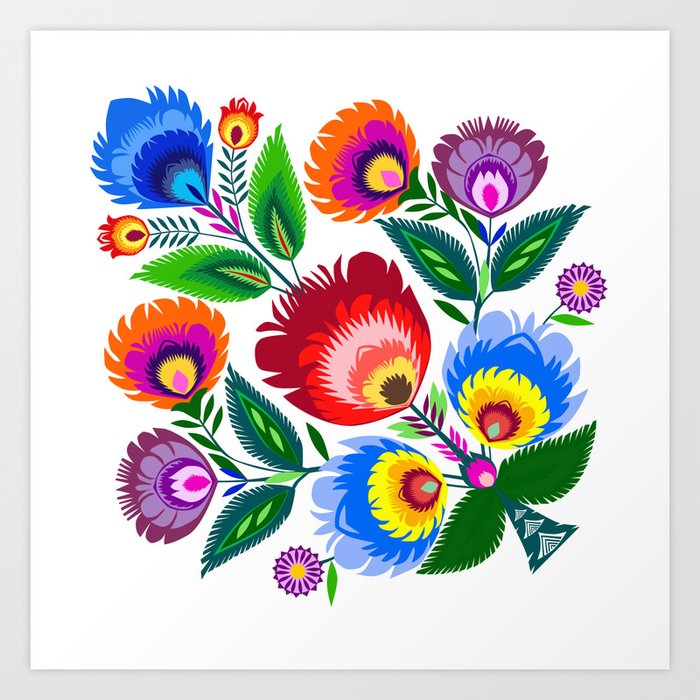 invoegen Vallen Impasse colorful folk flowers Art Print by bachullus | Society6