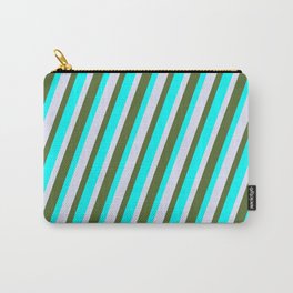 [ Thumbnail: Lavender, Dark Olive Green, and Cyan Colored Lines Pattern Carry-All Pouch ]