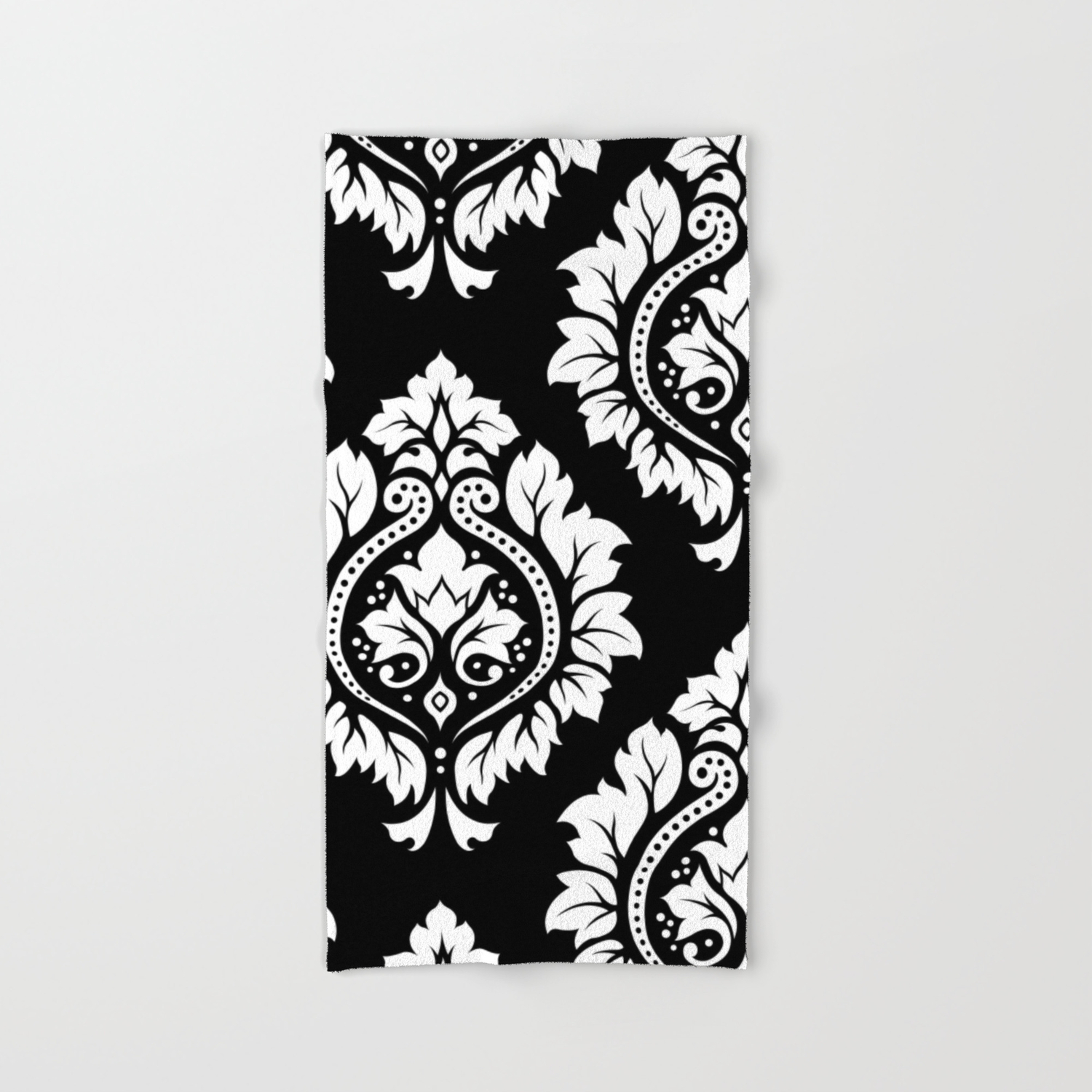 Decorative Damask Art I White On Black Hand Bath Towel By