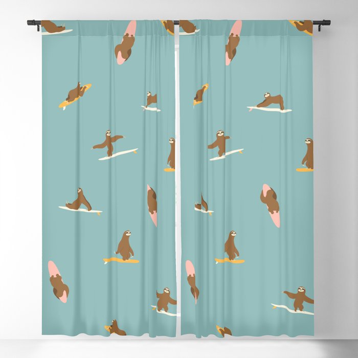 Surfing Sloth in Blue Blackout Curtain