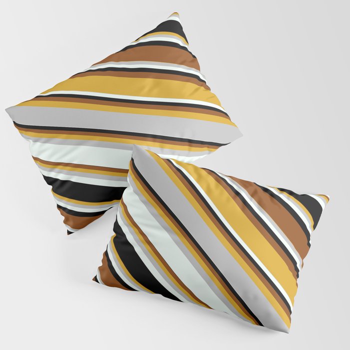 Eyecatching Goldenrod, Grey, Mint Cream, Black, and Brown Colored Stripes Pattern Pillow Sham