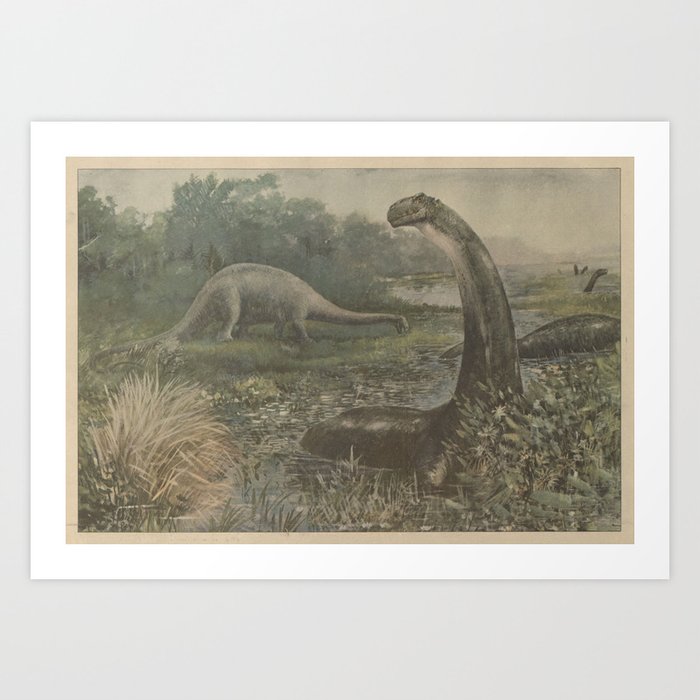 Vintage Illustration of Brachiosaurus Dinosaurs Art Print