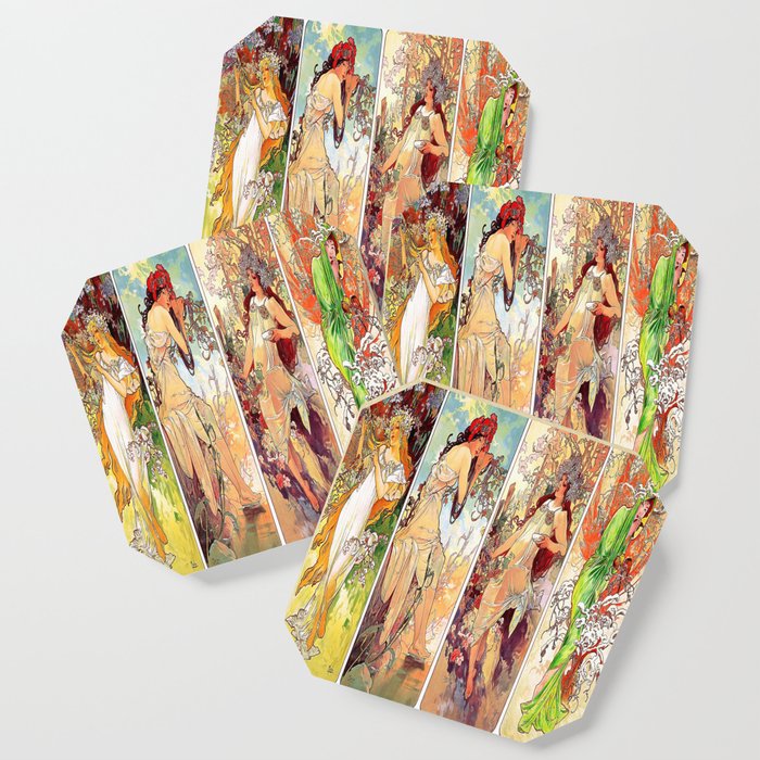 Alphonse Mucha (1860-1939) - THE SEASONS (series) [Spring Summer Autumn Winter] - 1896 - Art Nouveau (Modern) - Allegorical painting - Digitally Enhanced Version - Coaster