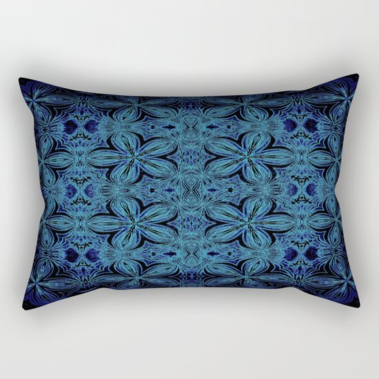 Turquoise Teal Delicate Flowers Rectangular Pillow