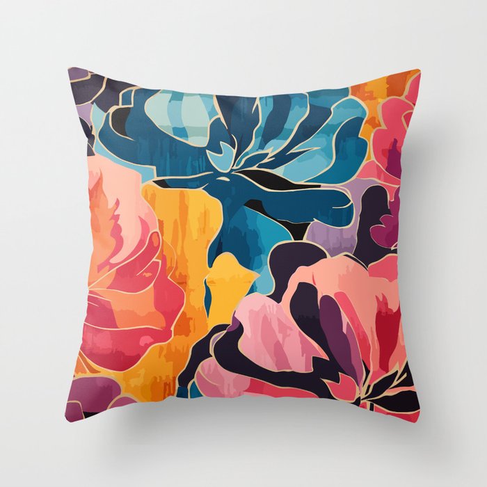 Colorful Pink and Blue Decorative Floral Throw Pillow