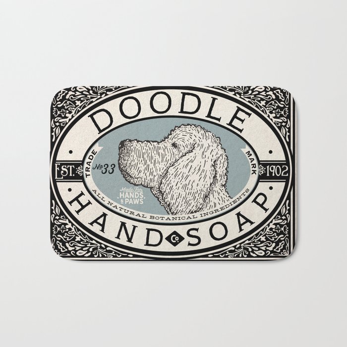 Doodle goldendoodle labradoodle soap label vintage style bathroom art Bath Mat