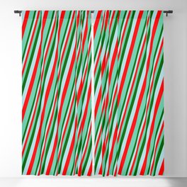[ Thumbnail: Dark Green, Powder Blue, Red & Aquamarine Colored Pattern of Stripes Blackout Curtain ]