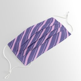 [ Thumbnail: Plum and Dark Slate Blue Colored Pattern of Stripes Face Mask ]