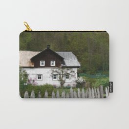 Vine Covered Cottage with Rustic Wooden Picket Fence Carry-All Pouch | Fantasy, Green, Greenandwhite, Cottageartprints, Cottagewallart, Cottage, Austria, Forest, Fairytale, Rusticcottage 