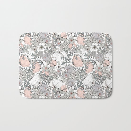 Seamless pattern design with hand drawn flowers and floral elements Bath Mat