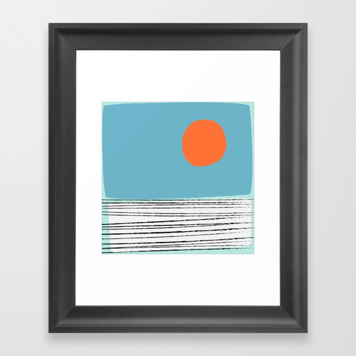 Shore - Turquoise and Orange Minimalistic Colorful Sunset Art Design Pattern  Framed Art Print