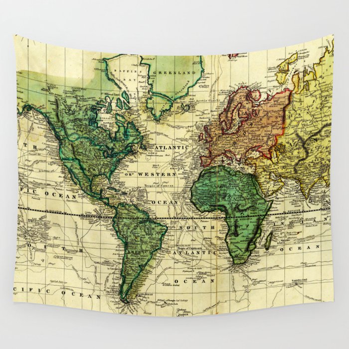Vintage world online map tapestry