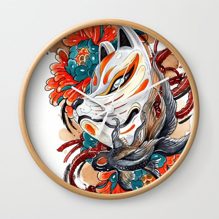 Ezume Kitsune Mask Wall Clock