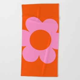 La Fleur | 01 - Retro Floral Print Orange And Pink Aesthetic Preppy Modern Abstract Flower Beach Towel