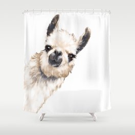 Sneaky Llama White Shower Curtain