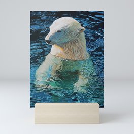 Oil painting floating polar bear Mini Art Print