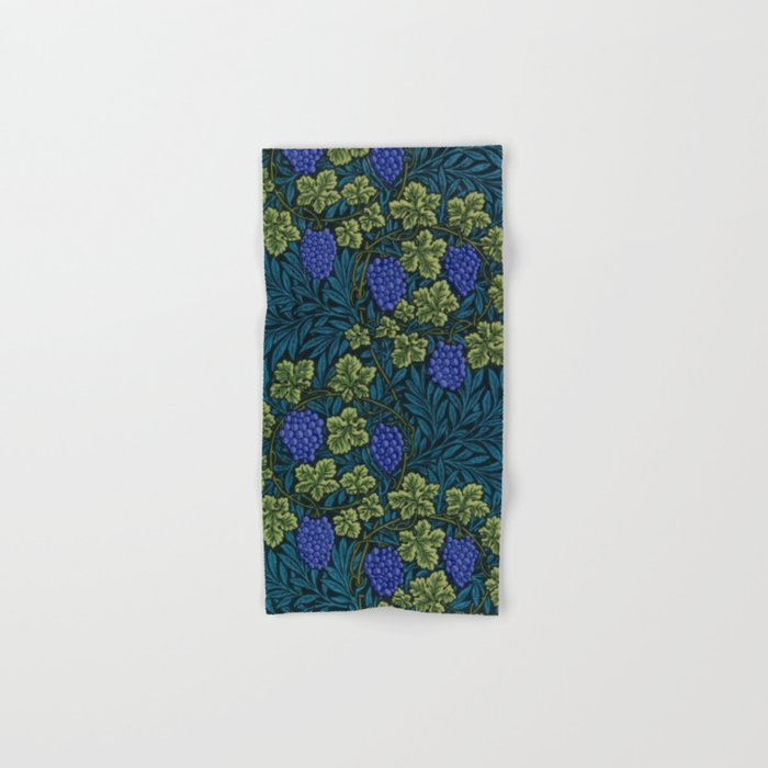 William Morris blue - purple vine textile pattern 19th century grapes and grapevine print for duvet, curtains, pillows, and home and wall decor Hand & Bath Towel