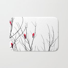 Artistic Bright Red Birds on Tree Branches Bath Mat | Unique, Painting, Modern, White, Artsy, Abstract, Trees, Birds, Animal, Cool 