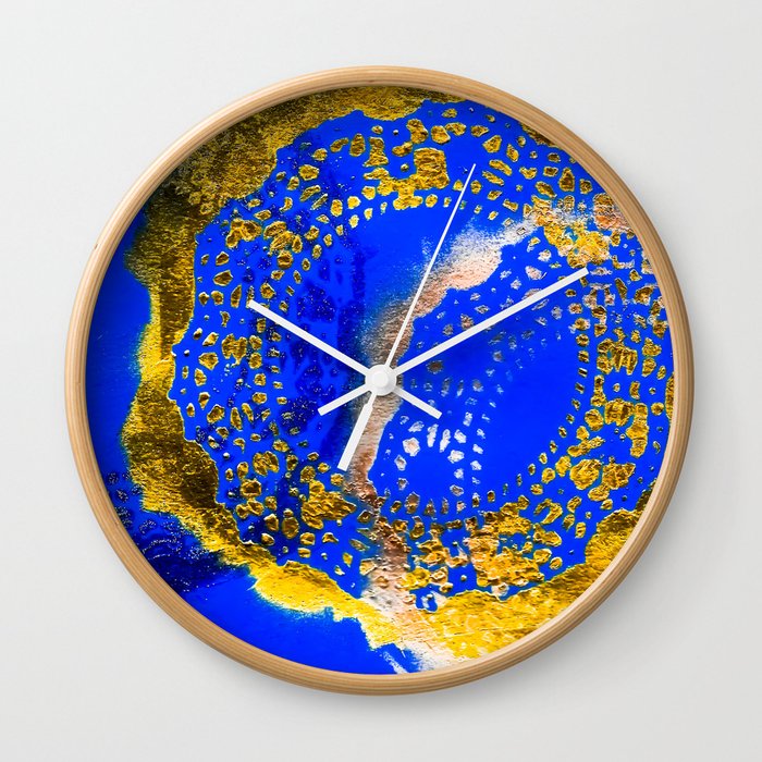 Royal Blue and Gold Abstract Lace Design Wall Clock