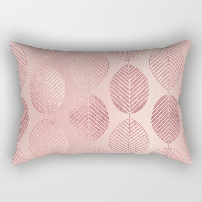 Rose Gold Leaf Pattern Rectangular Pillow