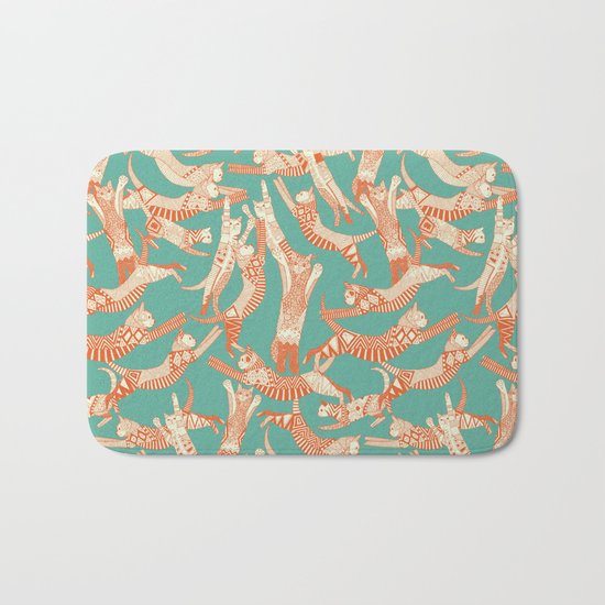 cat party jade orange Bath Mat