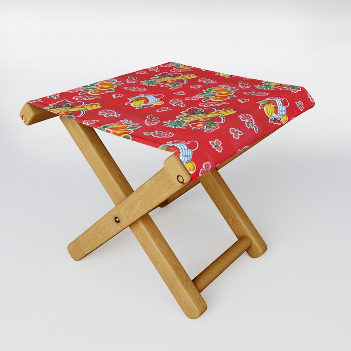 Peaches Red Mexican Fabric Vibrant Oilcloth Folding Stool