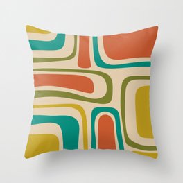 Palm Springs Mid Century Modern Abstract Pattern in Mid Mod Olive, Burnt Orange, Mustard, Teal, and Beige Throw Pillow