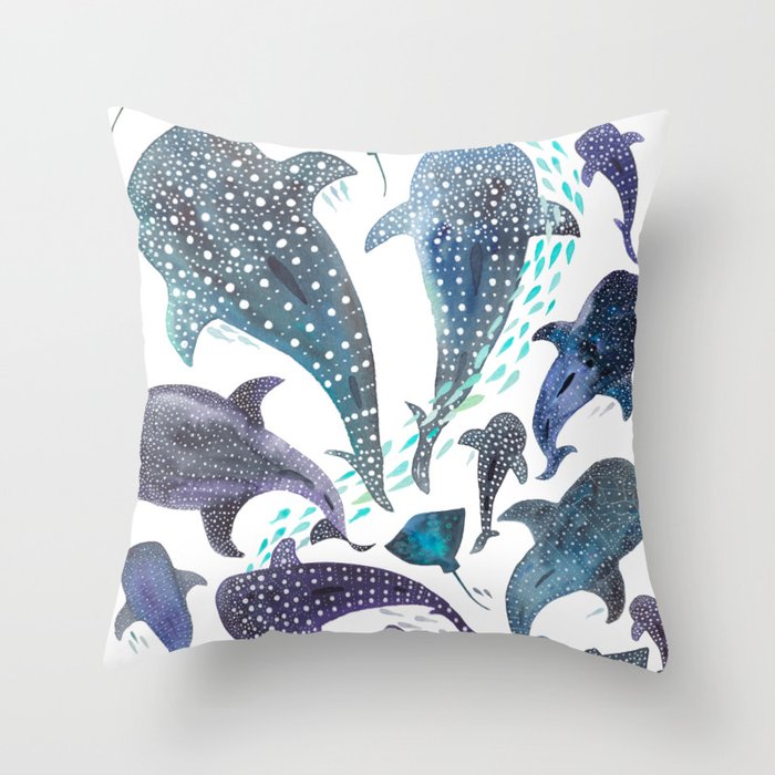 Whale Shark, Ray & Sea Creature Play Print Throw Pillow