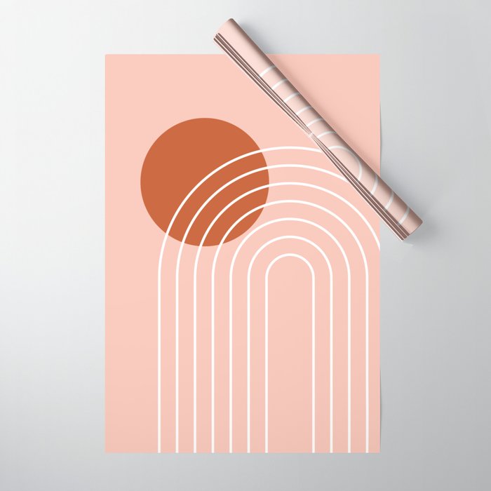 Geometric Lines in Terracotta Rose Gold 8 (Rainbow and Sun Abstract) Wrapping Paper