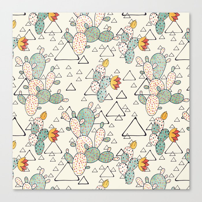 Prickly Pear Cacti and Triangles Canvas Print