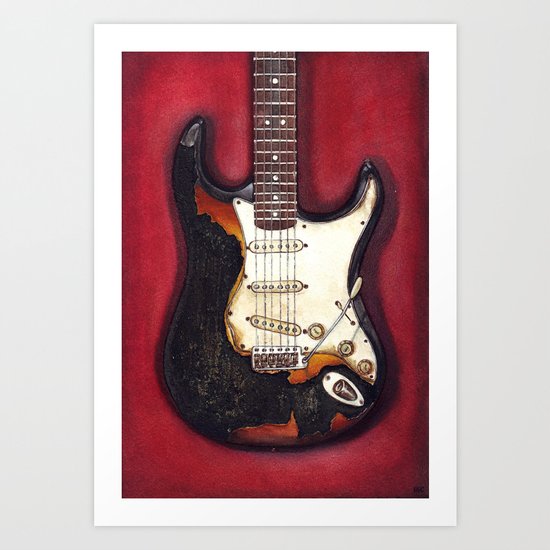 Burnt guitar Art Print