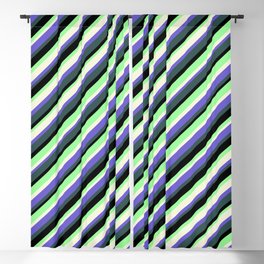 [ Thumbnail: Colorful Beige, Slate Blue, Dark Slate Gray, Black & Green Colored Lined/Striped Pattern Blackout Curtain ]