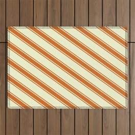 [ Thumbnail: Light Yellow & Chocolate Colored Pattern of Stripes Outdoor Rug ]