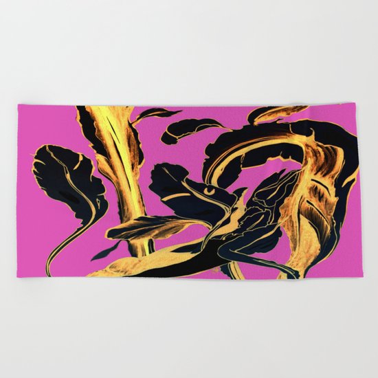 Golden Succulent on Fuchsia Beach Towel