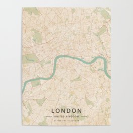 London, United Kingdom - Vintage Map Poster