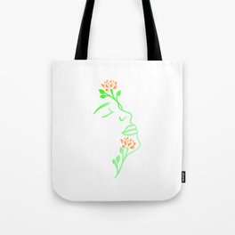 Green/Orange Flower Face Tote Bag