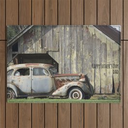 Happy Father's Day Dad Vintage Automobile and Weathered Barn Outdoor Rug