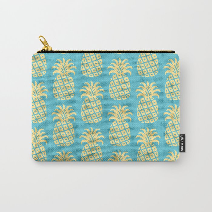 Mid Century Modern Pineapple Pattern Blue and Yellow Carry-All Pouch