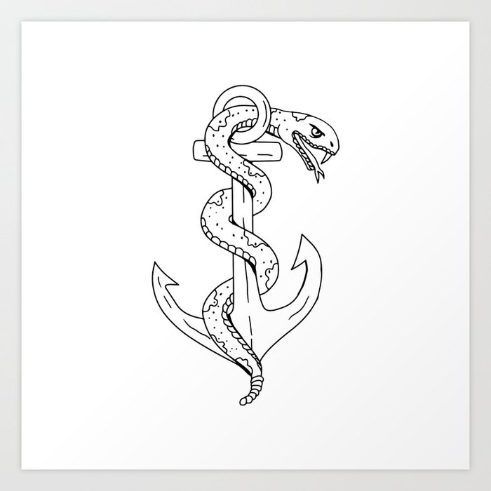 Rattlesnake Coiling On Anchor Drawing Art Print By Patrimonio Society6