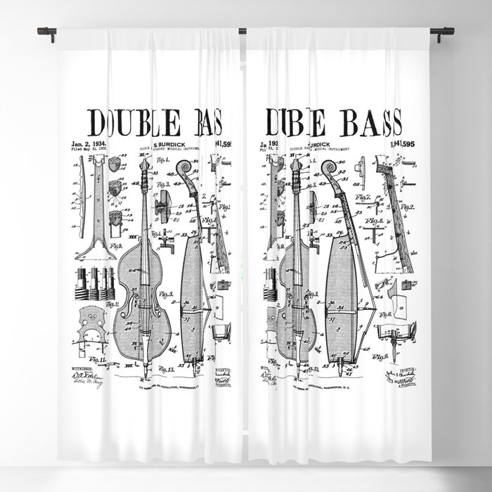 Double Bass Player Bassist Musical Instrument Vintage Patent Blackout Curtain