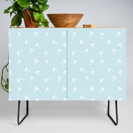 Baby Blue And White Doodle Palm Tree Pattern Credenza