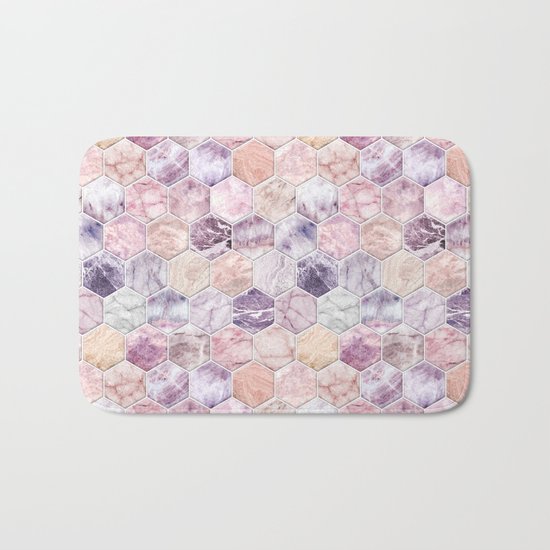Rose Quartz and Amethyst Stone and Marble Hexagon Tiles Bath Mat