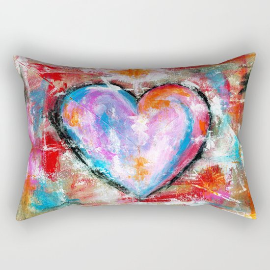 Reckless Heart, Abstract Expressionist Painting Red Pink Blue Rectangular Pillow