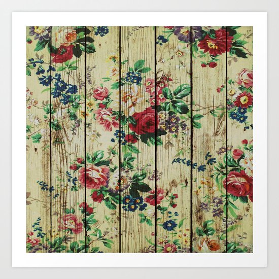 Flowers on Wood 01 Art Print