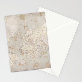 Vintage looking current world map with sea monsters and sail ships Stationery Cards